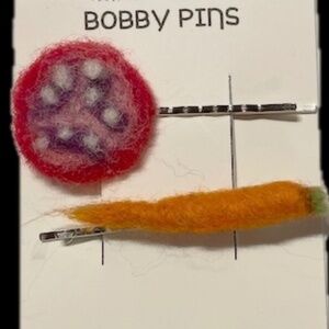 Tomato & Carrot, needle-felted 100% wool Bobbi Pins, 1” & 2" Handcrafted